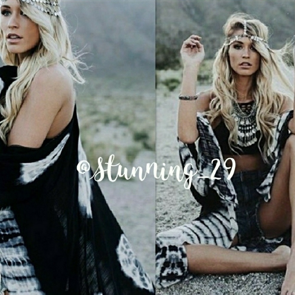 🆕BOHO BLACK TIE DYE OPEN FRONT LONG KIMONO DUSTER - Picture 6 of 8